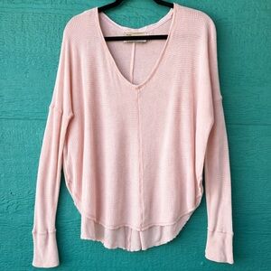 ANTHROPOLOGIE SATURDAY SUNDAY PALE PINK WAFFLE KNIT THERMAL FLOWY TOP SIZE SMALL